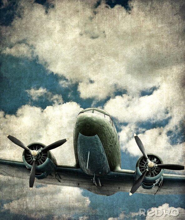 Canvas Oude militaire vliegtuigen, vintage achtergrond