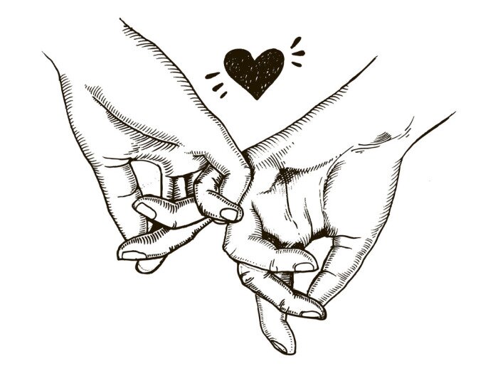 Canvas Paar in liefde houden handen graveren vector