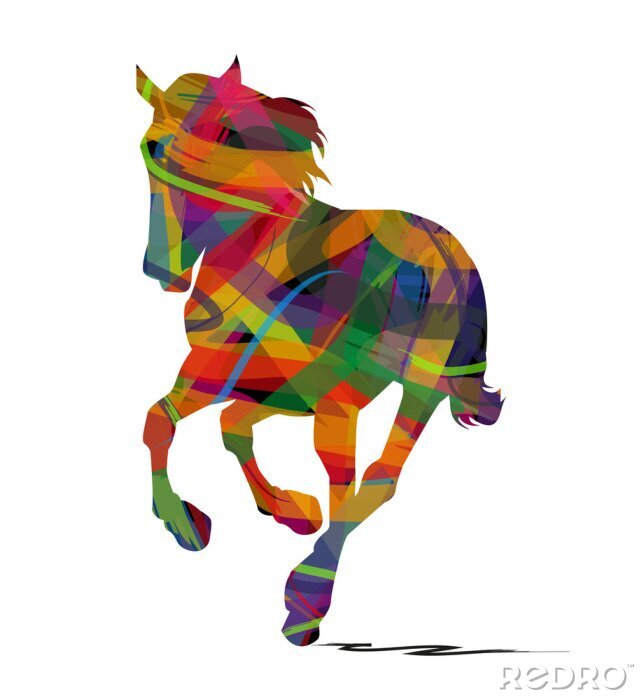 Canvas Paard silhouetten kleurrijke afbeeldingen van een paard in beweging