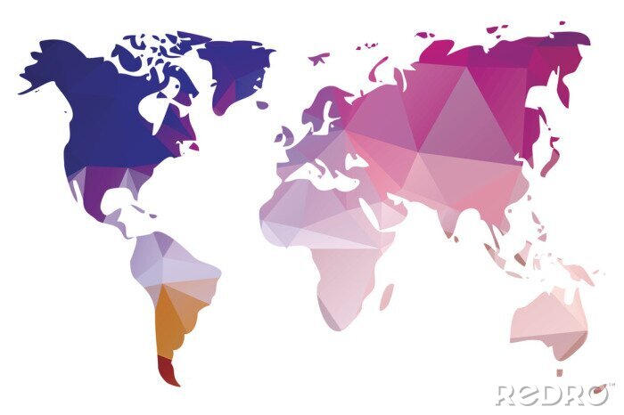 Canvas Paarse geometrische wereldkaart