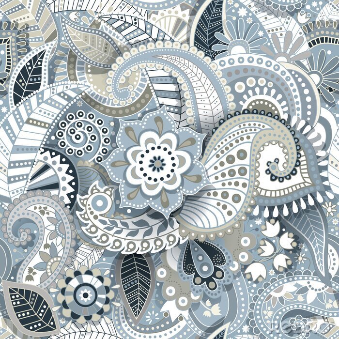 Canvas Paisley naadloze patroon met schaduw effect. Bloemen behang