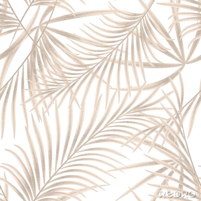 Canvas Palmbladeren in beige tinten op witte achtergrond