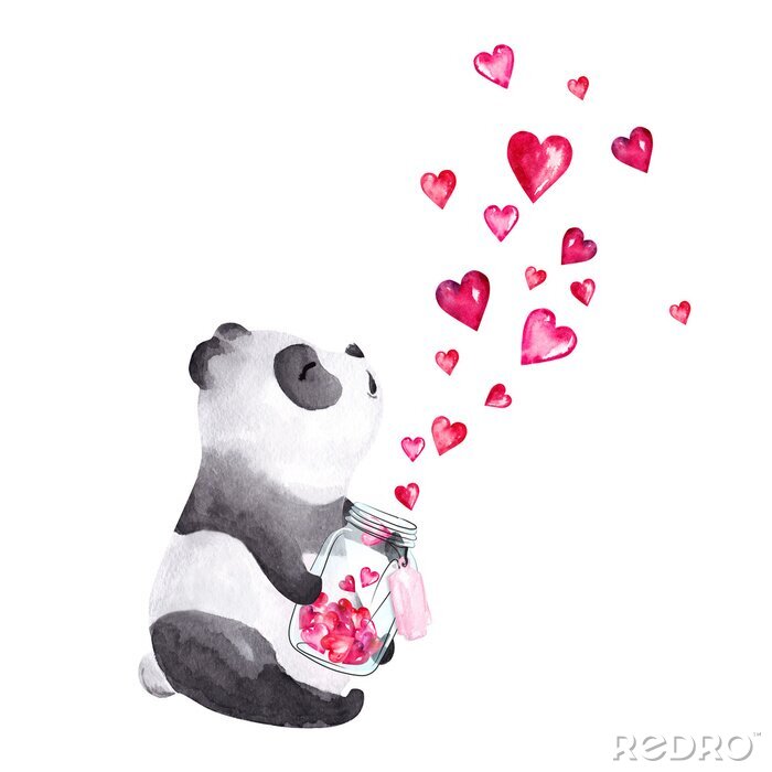 Canvas Panda met hartjes