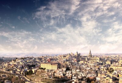 Canvas Panorama van de oude stad Toledo