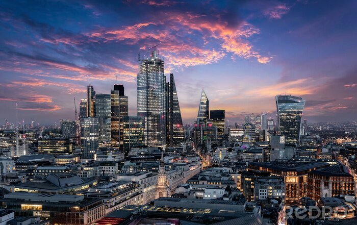 Canvas Panorama van de stad Londen in de schemering
