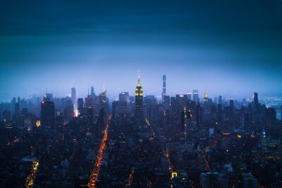 Canvas Panorama van de stad 's nachts