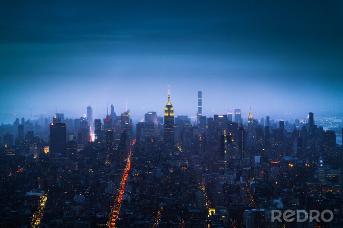 Canvas Panorama van de stad 's nachts