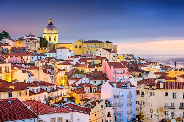 Canvas Panorama van gebouwen in Lissabon