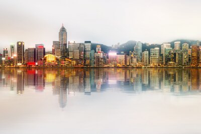 Canvas Panorama van Hong Kong en financieel district