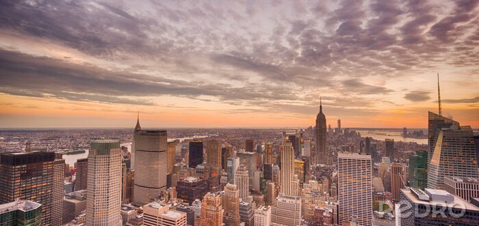 Canvas Panorama van New York bij zonsopgang