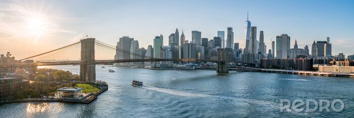 Canvas Panorama van New York City met de Brooklyn Bridge