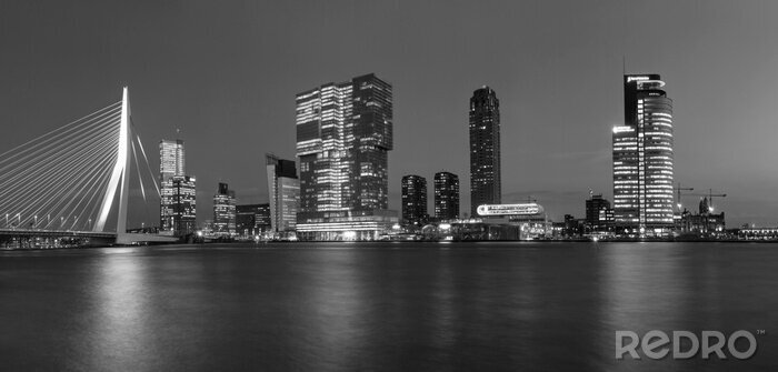 Canvas panorama van Rotterdam bij nacht