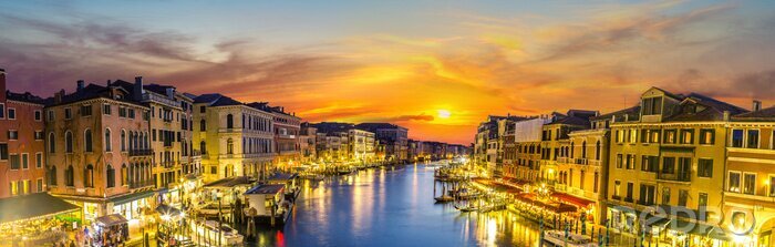 Canvas Panorama van Venetië in de avond