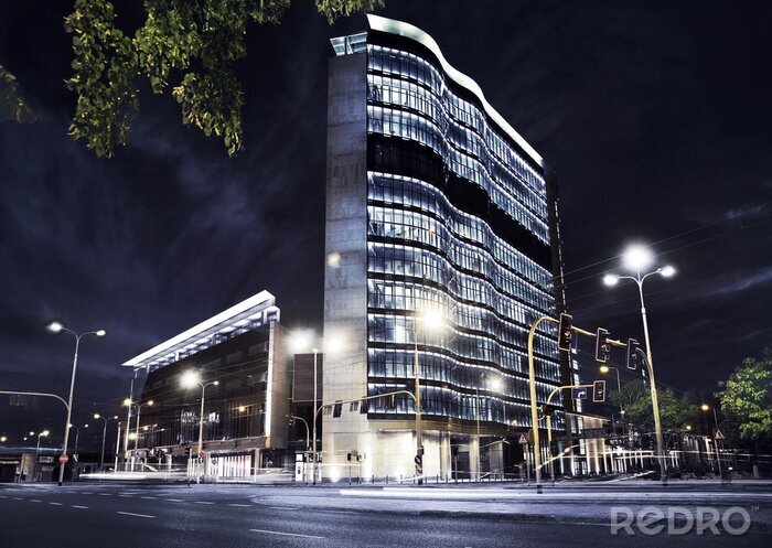 Canvas Panoramisch uitzicht op nachtelijke gebouwen