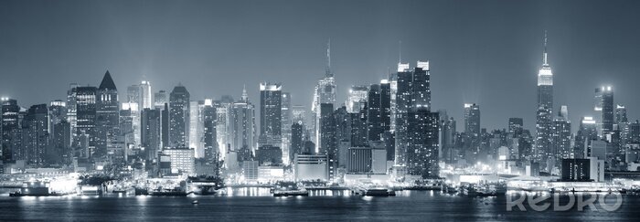 Canvas Panoramisch zwart-wit tafereel met Manhattan
