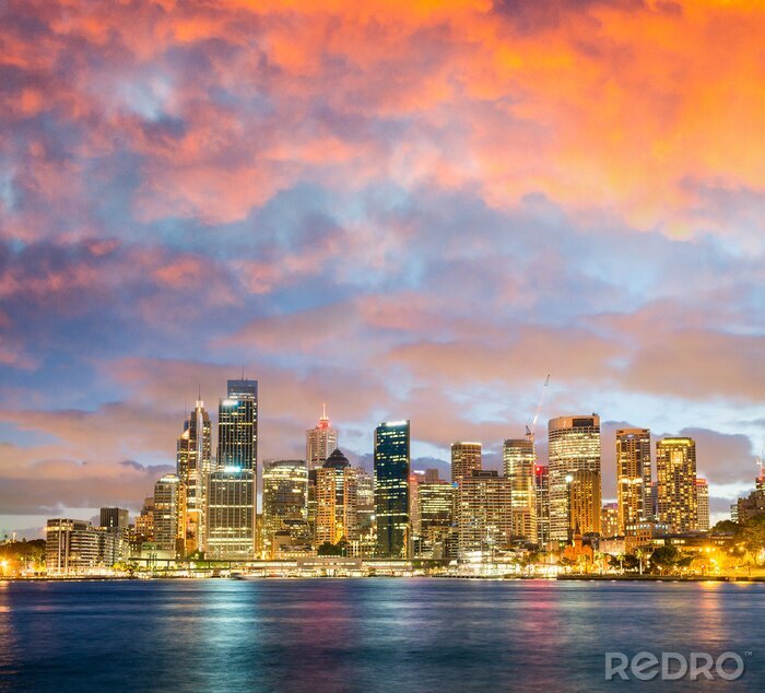 Canvas Panoramische nacht skyline van Sydney