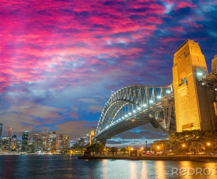 Canvas Panoramische nacht skyline van Sydney