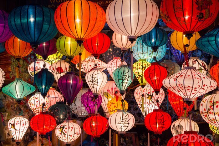 Canvas Papieren lantaarns op de straten van het oude Aziatische stad
