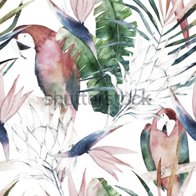 Canvas Paradijsvogel en tropische bladeren