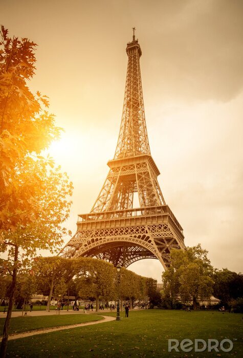 Canvas Parijs Eiffeltoren en zonsondergang