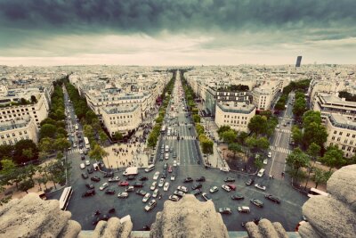 Canvas Parijs, Frankrijk drukke straten, avenue des Champs-Elysees. Wijnoogst