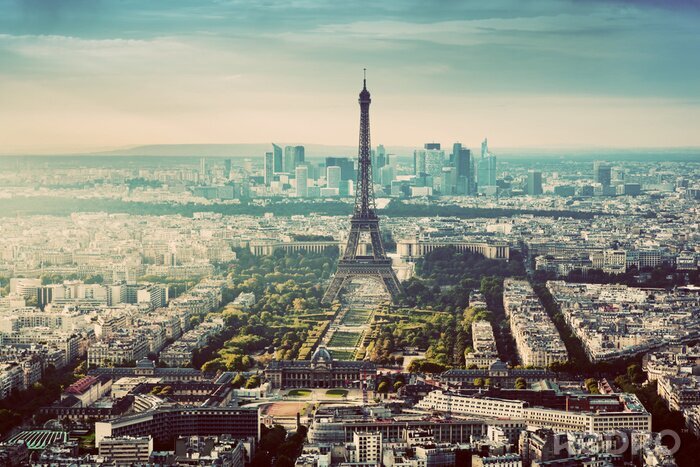 Canvas Parijs, Frankrijk vintage skyline, panorama. Eiffeltoren, de Champ de Mars