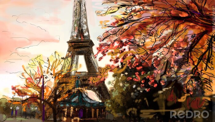 Canvas Parijs geschilderd in de herfst