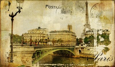 Canvas Parijs retro ansichtkaart