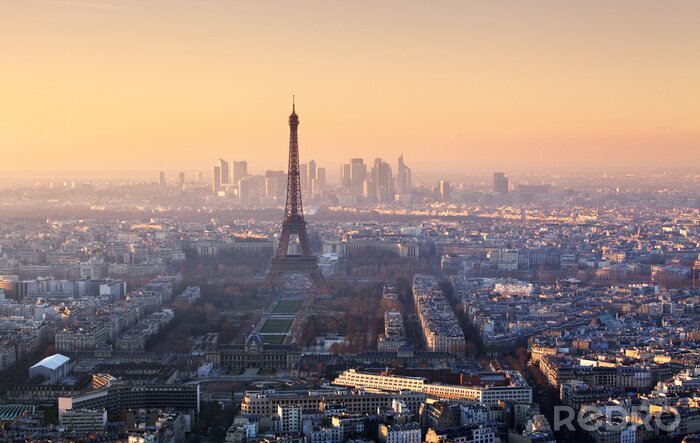 Canvas Parijs van bovenaf bij zonsondergang