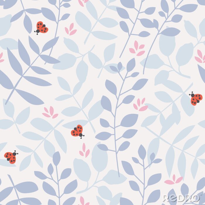 Canvas Pastelblaadjes en lieveheersbeestjes