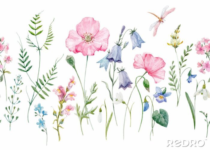 Canvas Pastelkleurillustratie met wilde bloemen