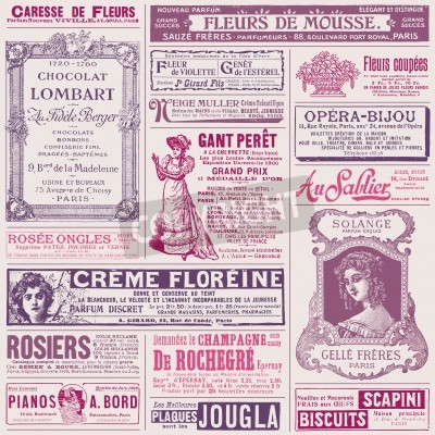 Canvas patroon als achtergrond met Franse advertenties op dames onderwerpen