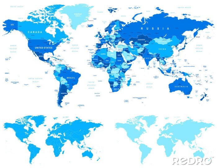 Canvas Patroon met blauwe wereldkaart
