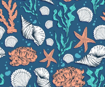 Patroon met koraalrif en schelpen