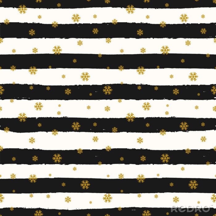 Canvas Patroon met zwarte en witte strepen tussen sneeuwvlokken