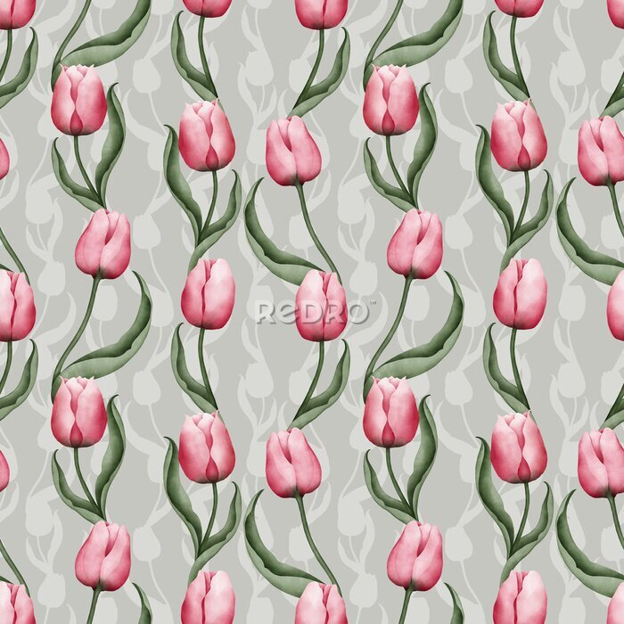 Canvas Patroon van abstracte roze tulpen