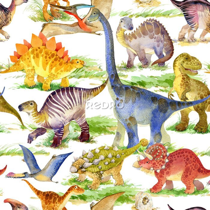 Canvas Patroon van kleurrijke dinosaurussen