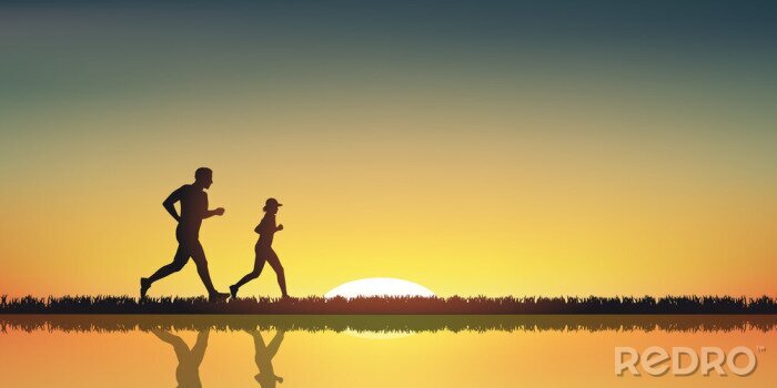 Canvas Paysage joggen Couche de soleil