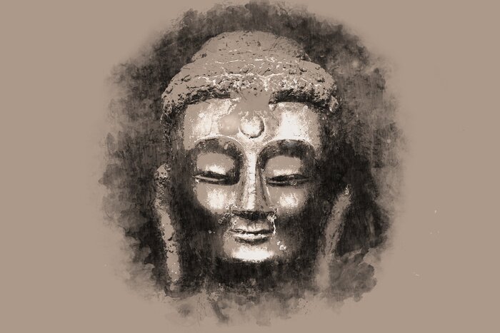 Canvas Pencil illustration. The Buddha's face