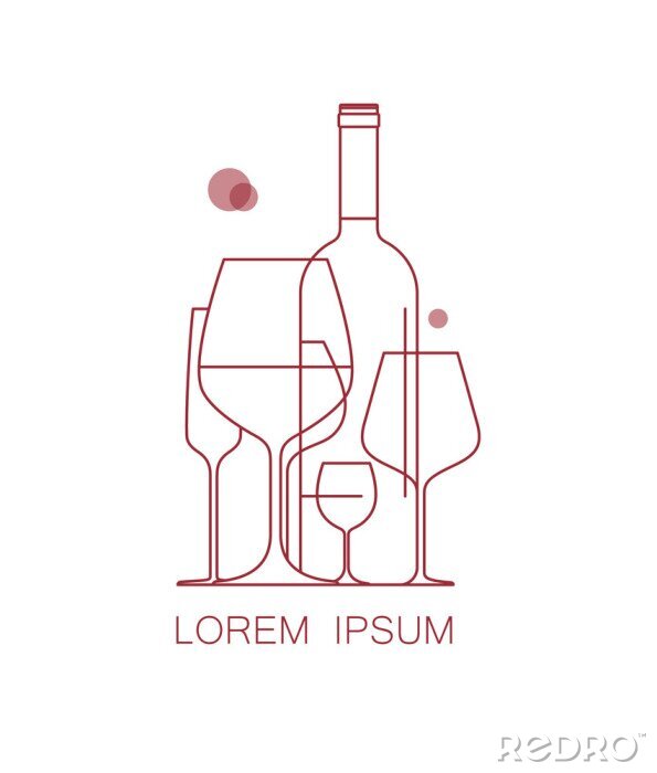Canvas Pictogram, logo voor wijnkaart, proeverij, restaurantmenu. Een set wijnglazen en een fles wijn. Moderne lineaire stijl. Vector illustratie.