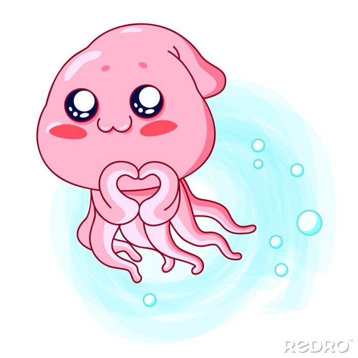 Canvas Pink octopus. Vector illustration kawaii cute style.