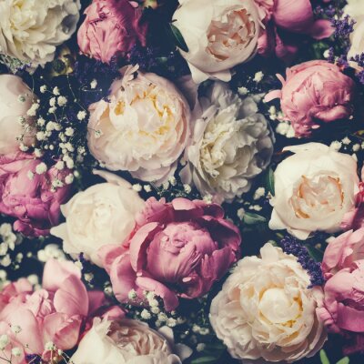 Pioenrozen op een vintage foto