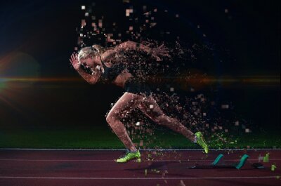 Canvas pixelated ontwerp van de vrouw sprinter startblokken verlaten
