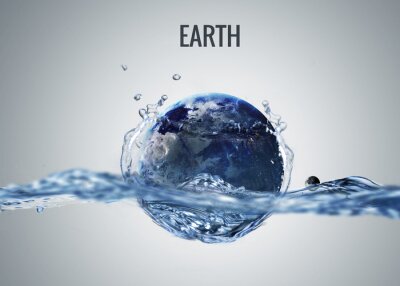 Planeet aarde met een symbolische voorstelling van water