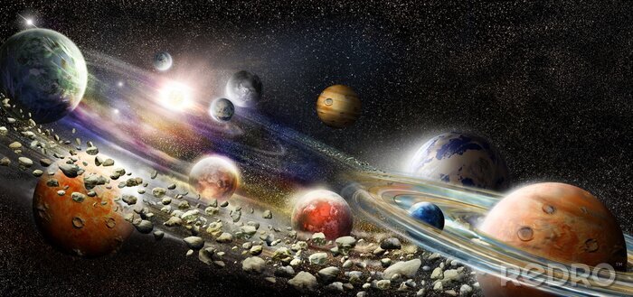 Canvas Planeten en asteroïden in het zonnestelsel