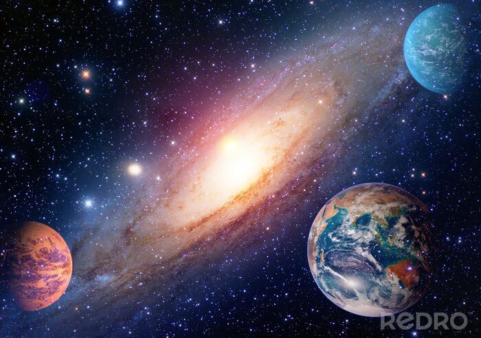 Canvas Planeten en de Melkweg in de ruimte