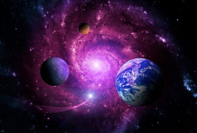 Canvas Planeten van het zonnestelsel op violette nevelachtergrond