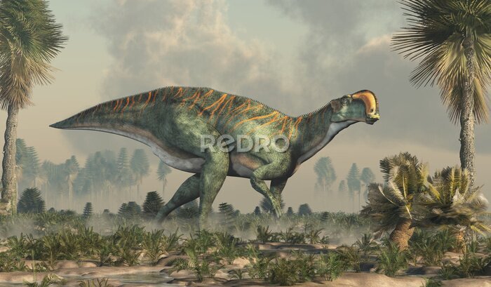 Canvas Plantenetende dinosaurus Altihrinus in een moeras