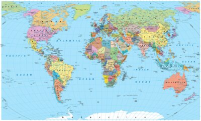 Politieke wereldkaart in kleur