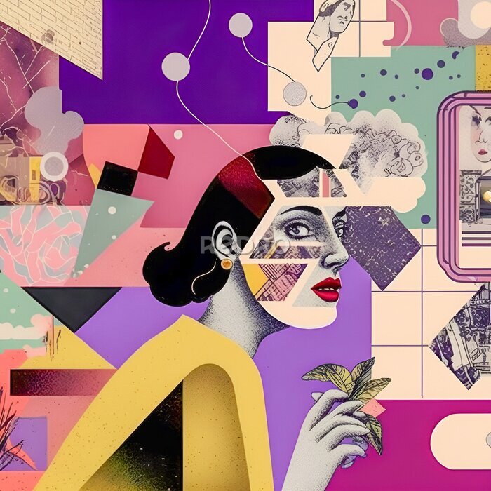 Canvas Popart collage met een vrouw